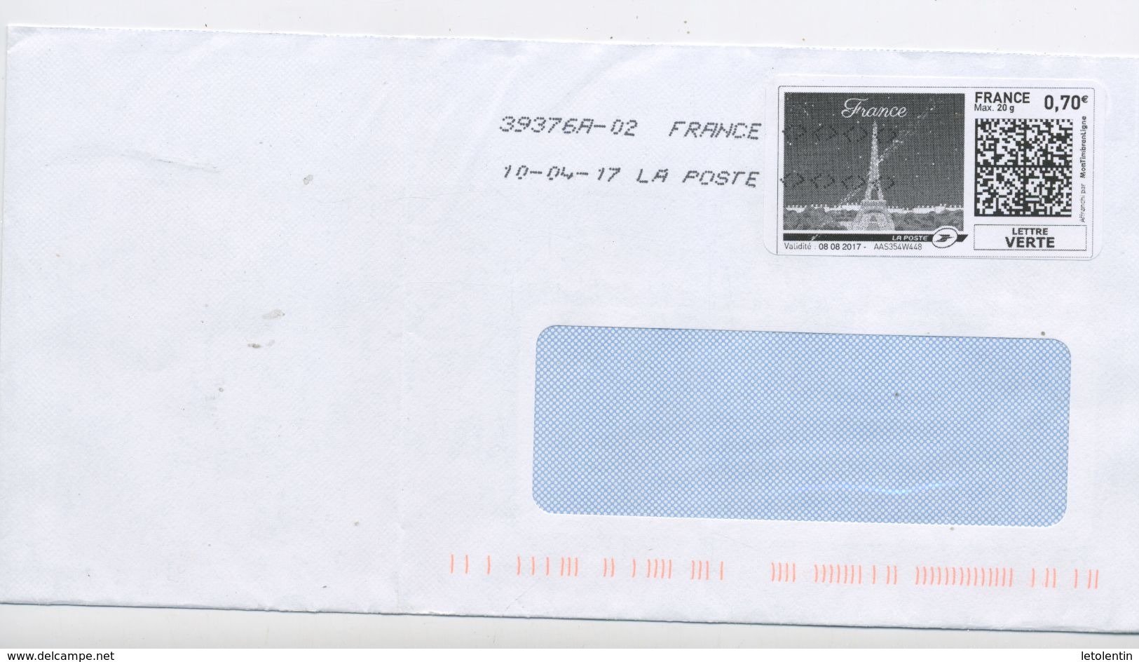 FRANCE - MONTIMBRENLIGNE -  VIGNETTE SUR LETTRE - 0,70LETTRE VERTE "tour Effeil" - Other & Unclassified