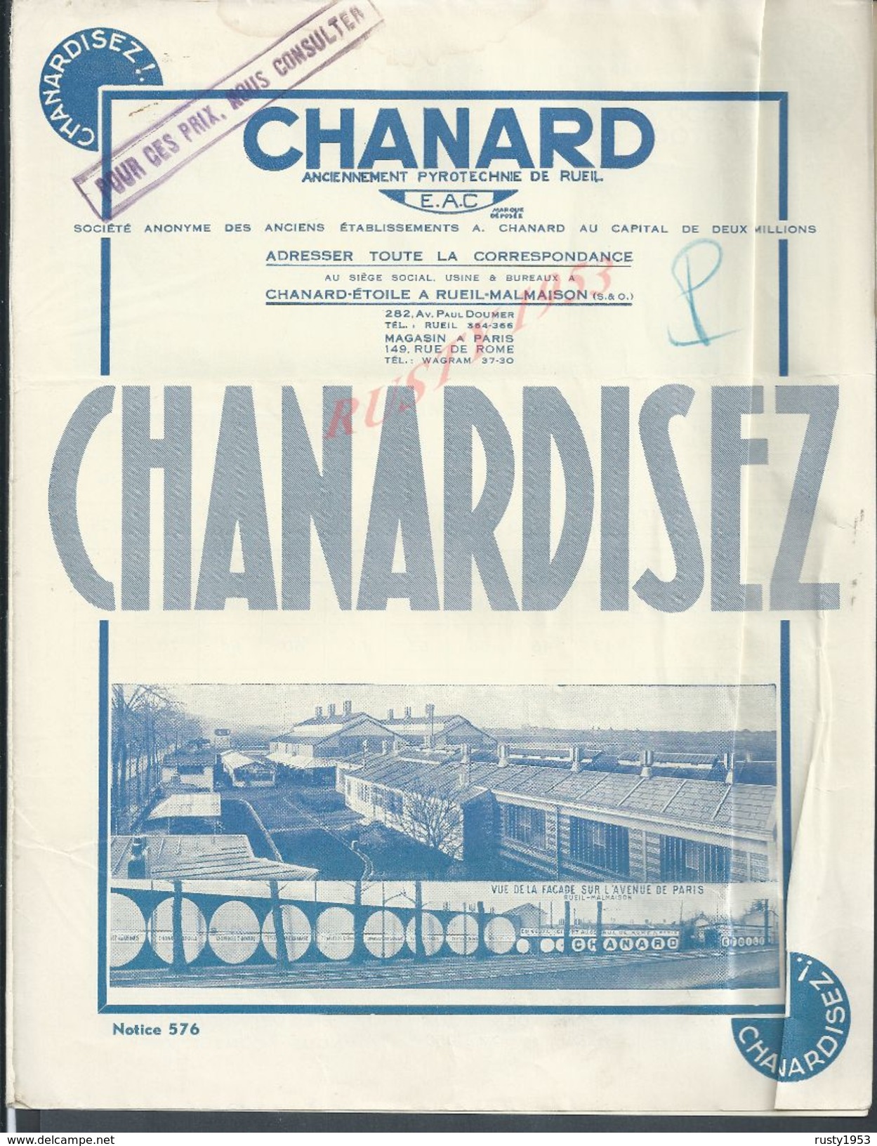 LOT DOCUMENTS + 6 FICHES PUBLICITAIRES RUEIL MALMAISON CHAMARD SOUFFLEUR & ASPIRATEUR POUR LA S N C F & CAMIONS : - Matériel Et Accessoires