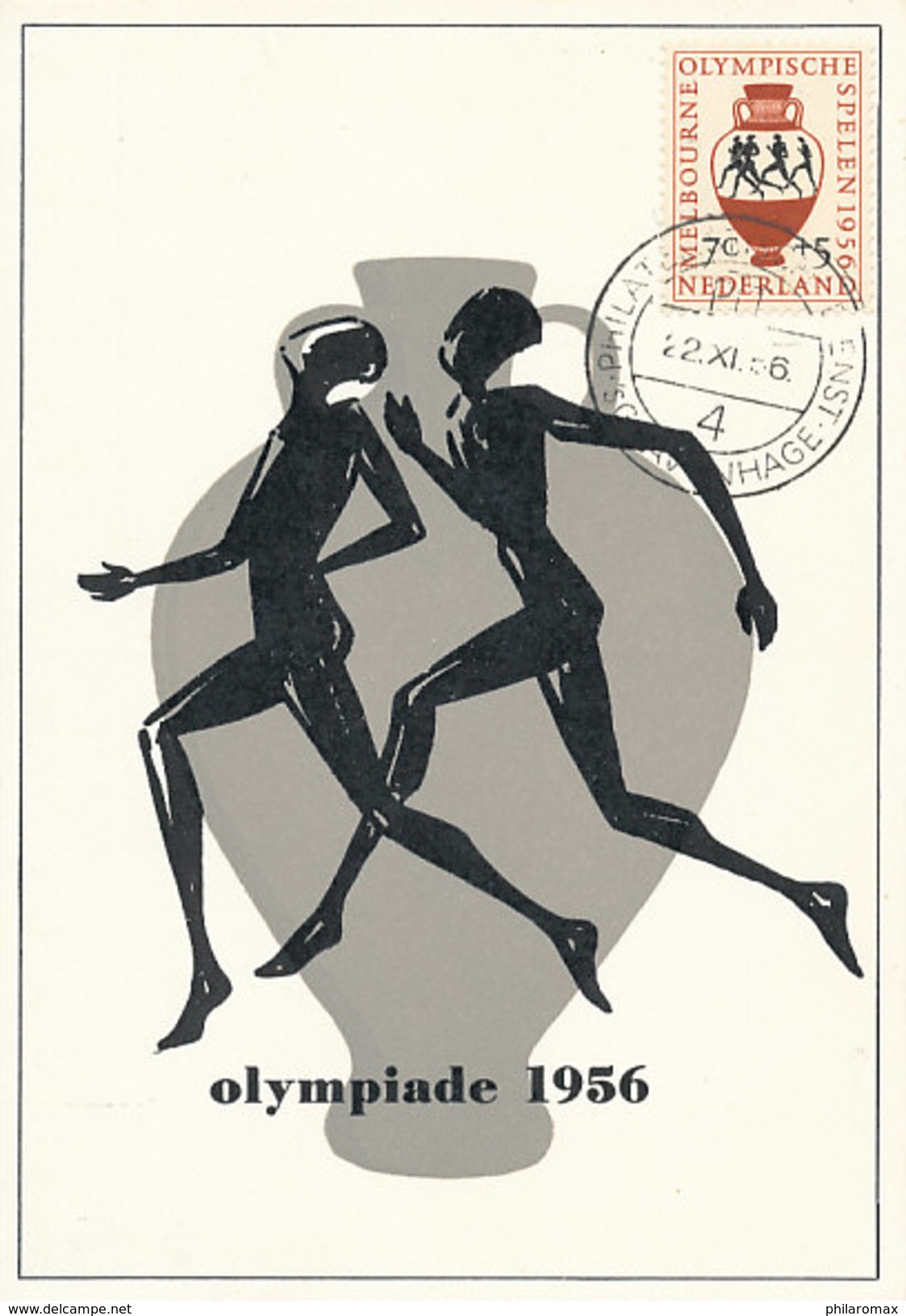 D30662 CARTE MAXIMUM CARD 1956 NETHERLANDS - ATHLETICS RUNNING GREEK VASE OLYMPICS MELBOURNE CP ORIGINAL - Estate 1956: Melbourne