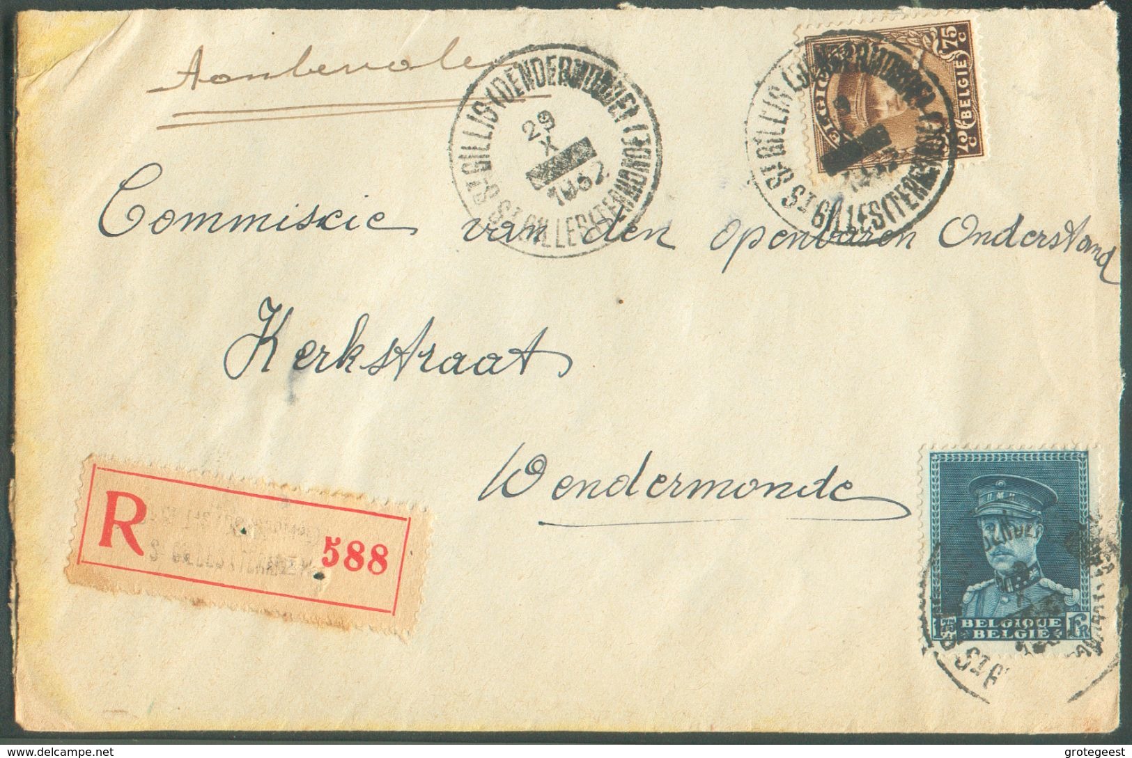 KEPI 75 Centimes Et 1Fr.75 Obl. Sc St-GILLIS DENDERMONDE TERMONDE Sur Lettre Recommandée Du 29-X-1932 Vers Termonde - 12 - 1931-1934 Mütze (Képi)