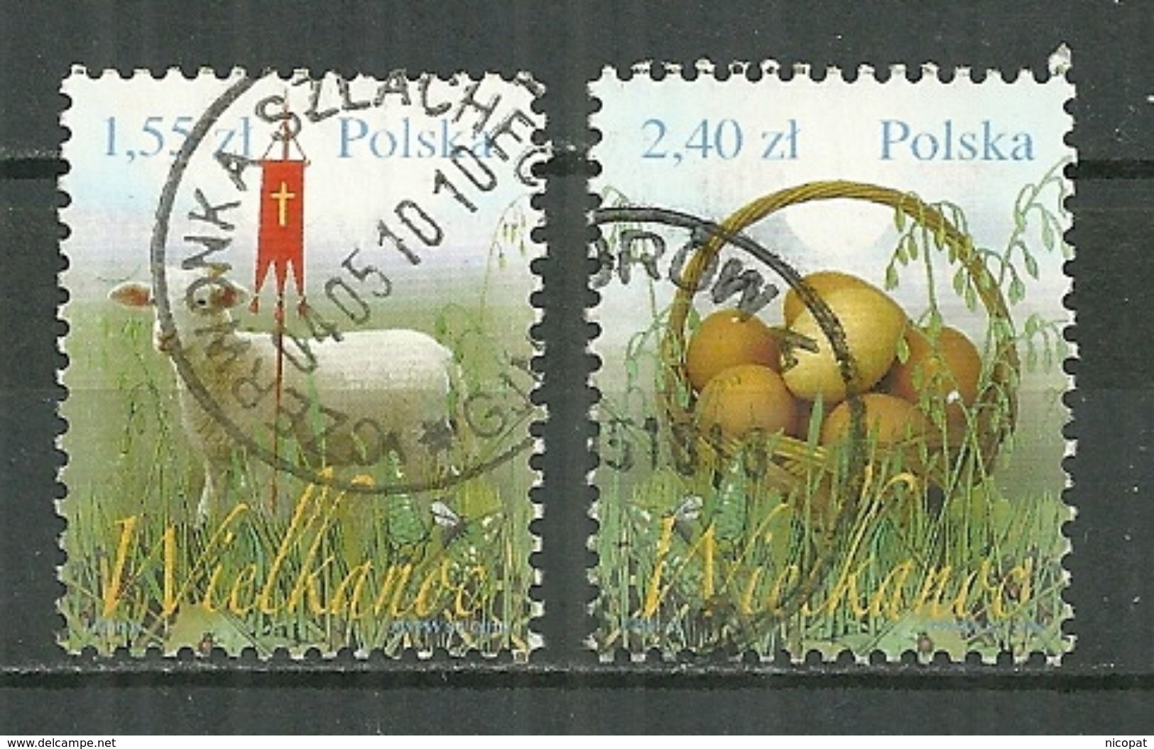 POLAND Oblitéré 4199-4200 Pâques Agneau Pascal Oeufs Dans Un Panier - Oblitérés