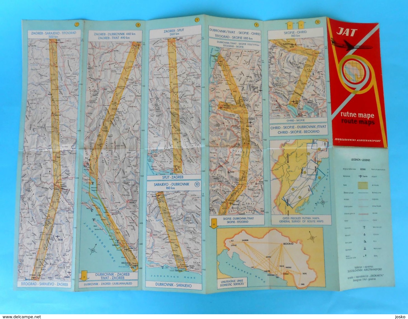 JAT - YUGOSLAV AIRLINES Vintage Route Maps (1961) * Excellent Condition * Yugoslavia Jugoslavia Jugoslawien Jugoslavija - Advertisements