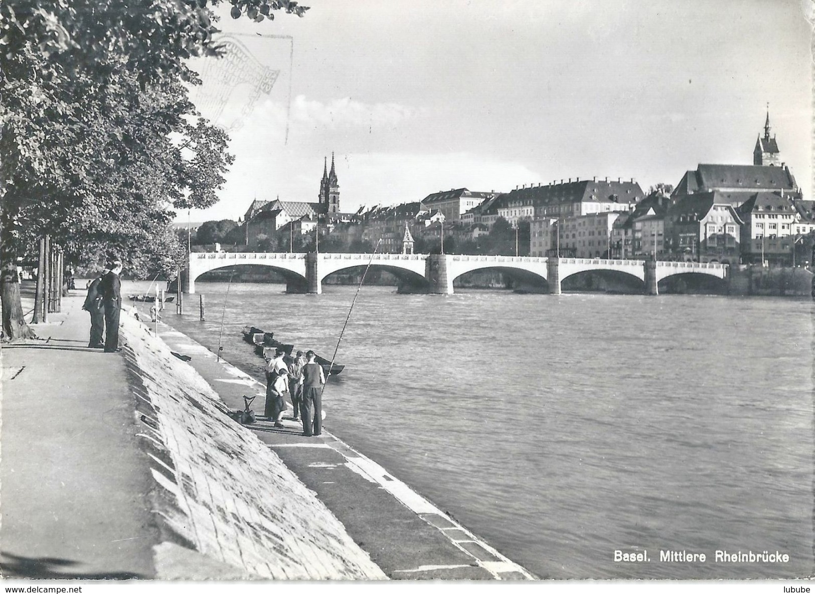 Basel - Mittlere Rheinbrücke, Fischen Im Fluss          Ca. 1950 - Bâle