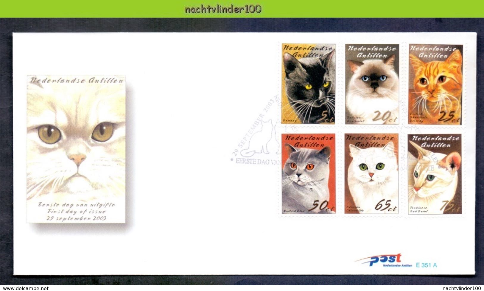 Ndv351A+Bfb E351A+B FAUNA KATTEN ZOOGDIEREN CATS MAMMALS KATZE CHATS NEDERLANDSE ANTILLEN 2003 FDC'S - Katten