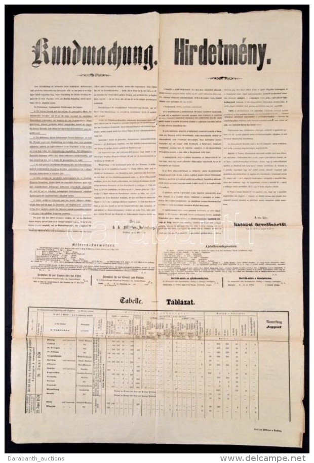 1870 Hirdetm&eacute;ny A Katonai &eacute;lelmez&eacute;si Sz&uuml;ks&eacute;gletekrÅ‘l, K&eacute;tnyelvÅ±,... - Otros & Sin Clasificación