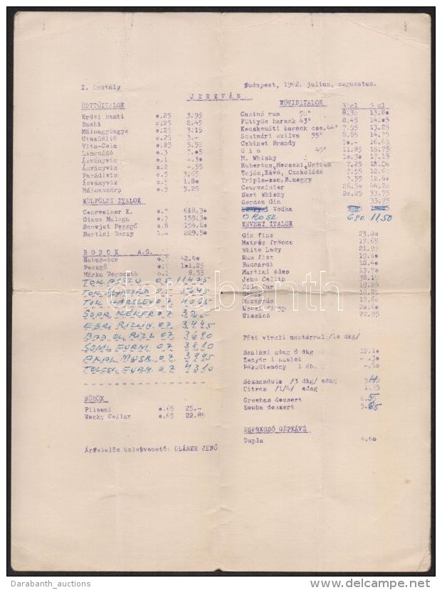 1962 A Jerev&aacute;n &eacute;tterem Esti &eacute;tlapja. Hajt&aacute;snyomokkal - Sin Clasificación