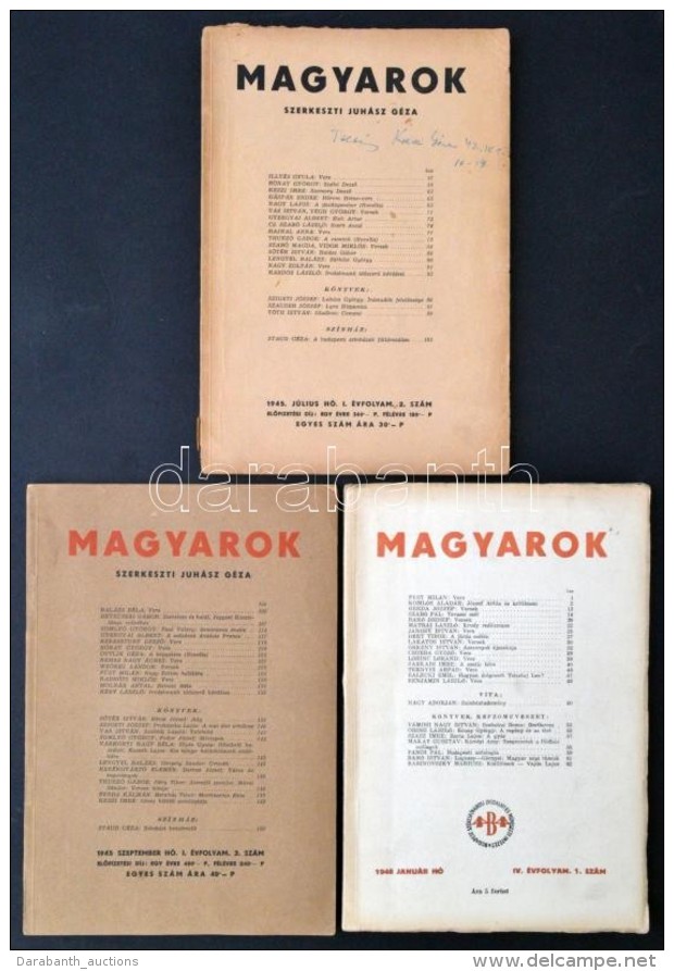 1945-1948 Juh&aacute;sz G&eacute;za (szerk.): Magyarok Foly&oacute;irat, 3 Db. (I. &eacute;vf. 2.,3. Sz&aacute;m,... - Sin Clasificación