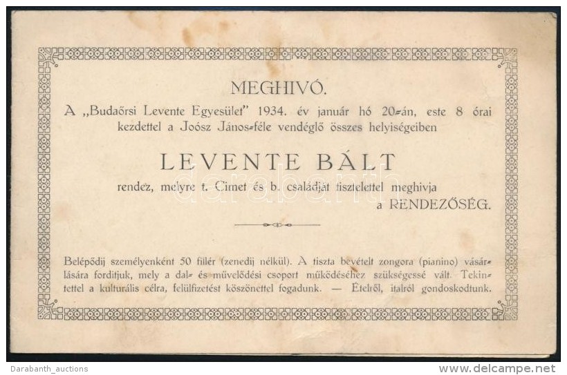 1934 Buda&ouml;rsi Levente B&aacute;l Megh&iacute;v&oacute;ja - Unclassified