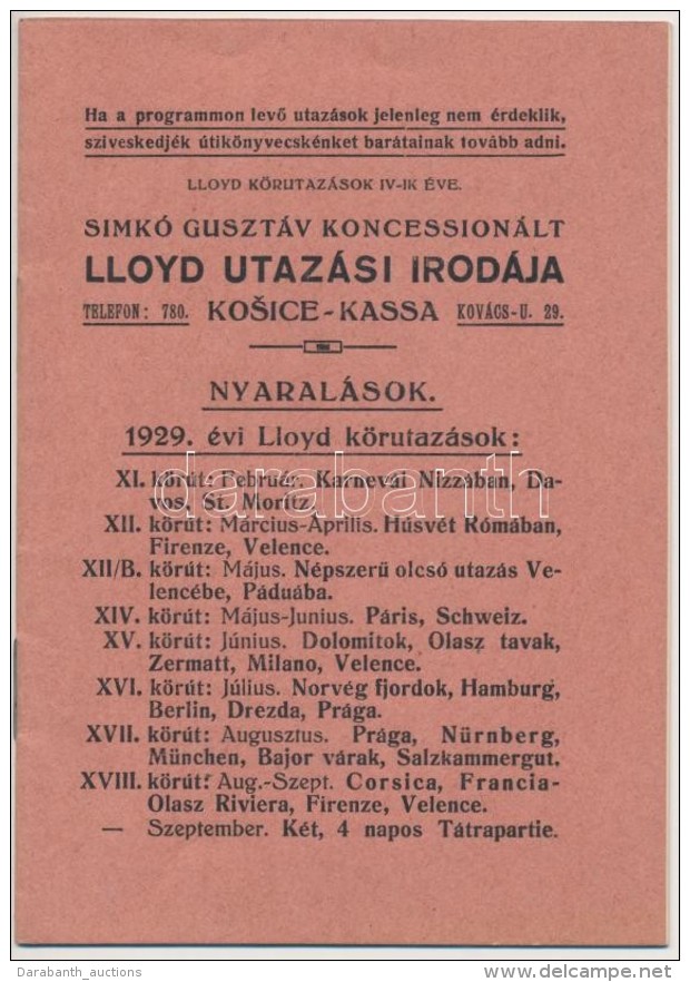 1929 Simk&oacute; Guszt&aacute;v Koncession&aacute;lt Lloyd Utaz&aacute;si Irod&aacute;ja, Nyaral&aacute;sok 1929.... - Sin Clasificación