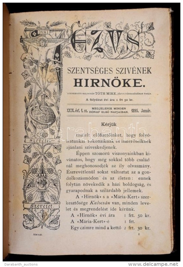 1895 J&eacute;zus Szents&eacute;ges Sziv&eacute;nek Hirn&ouml;ke. XXIX. &eacute;vf. 1-12. Sz.... - Sin Clasificación