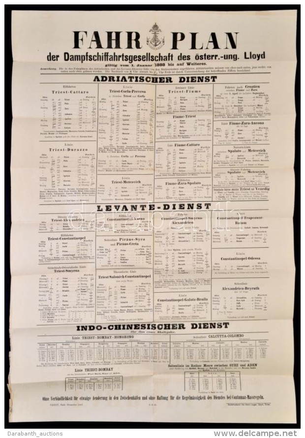 1888 Az Osztr&aacute;k-Magyar Lloyd T&aacute;rsas&aacute;g GÅ‘zhaj&oacute; Menetrendje. Nagym&eacute;retÅ±... - Unclassified