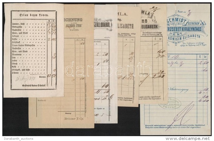 Cca 1870-1900 5 Db R&eacute;gi Magyar Sz&aacute;llodai Sz&aacute;mla, D&iacute;szes Grafik&aacute;kkal - Sin Clasificación