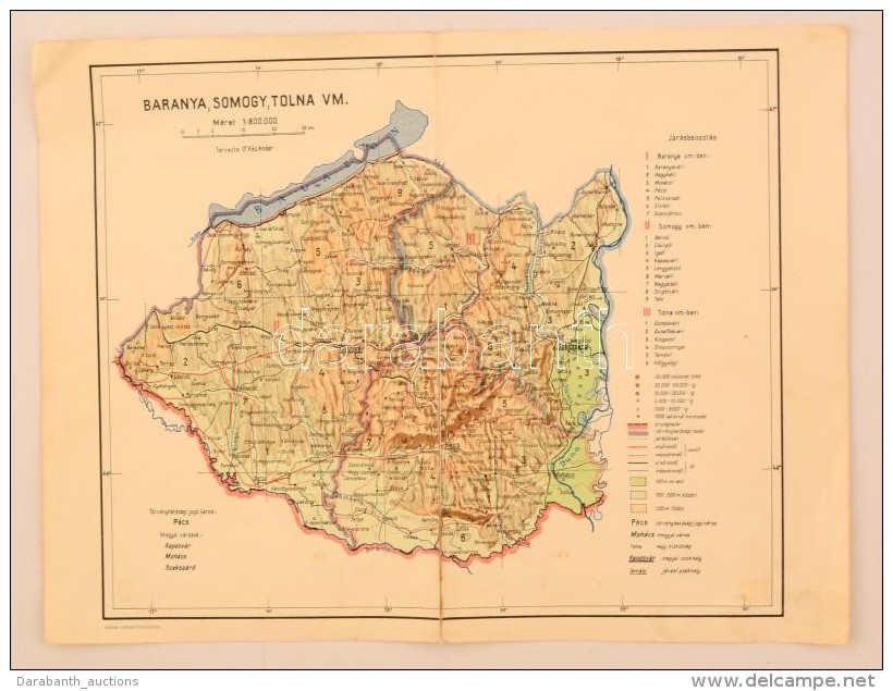 Cca 1930 Baranya, Somogy, Tolna V&aacute;rmegy&eacute;k, Terv.: K&eacute;z Andor, 1:800000, R&eacute;vai Offset,... - Other & Unclassified