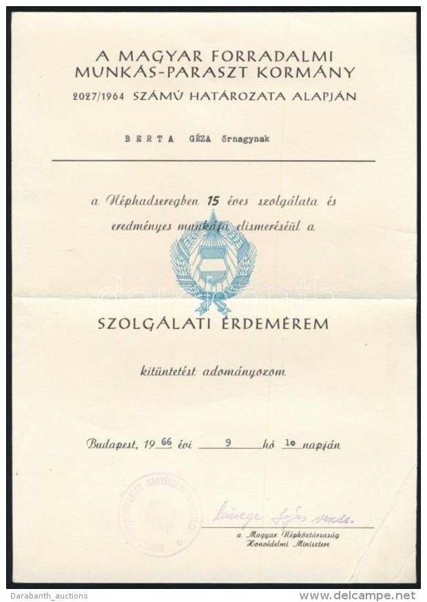 1966 Czinege Lajos Vez&eacute;rezredes, Honv&eacute;delmi Miniszter Sokszoros&iacute;tott... - Other & Unclassified