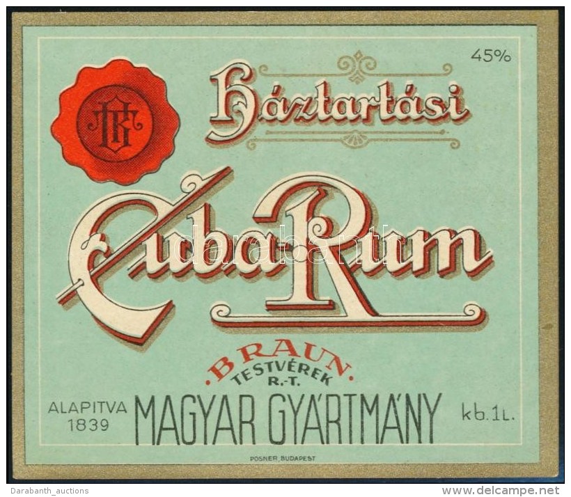 Cca 1930 H&aacute;ztart&aacute;si Cuba Rum, Braun Testv&eacute;rek Rt., Posner, 9,5x11 Cm - Advertising