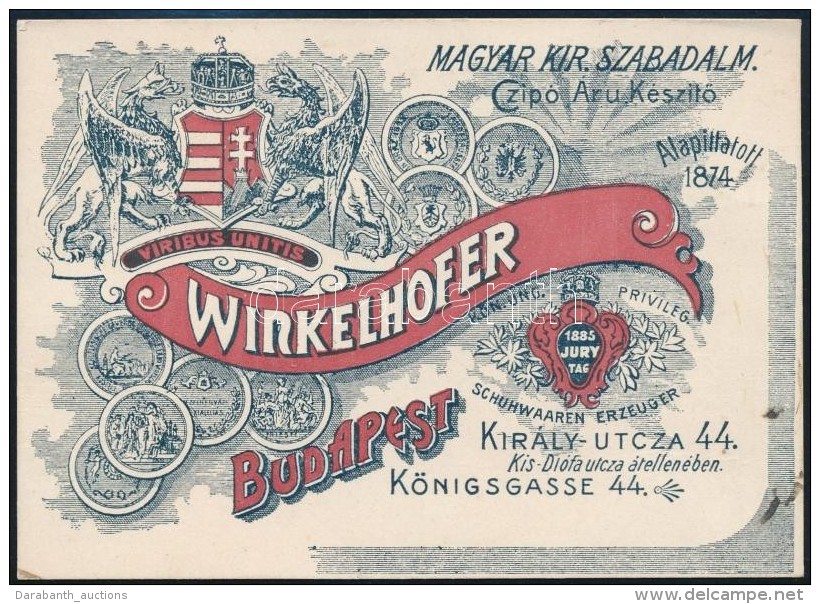 1914 Budapest VII. Winkelhoffer CipÅ‘k&eacute;sz&iacute;tÅ‘ D&iacute;szes Rekl&aacute;m K&aacute;rtya,... - Pubblicitari