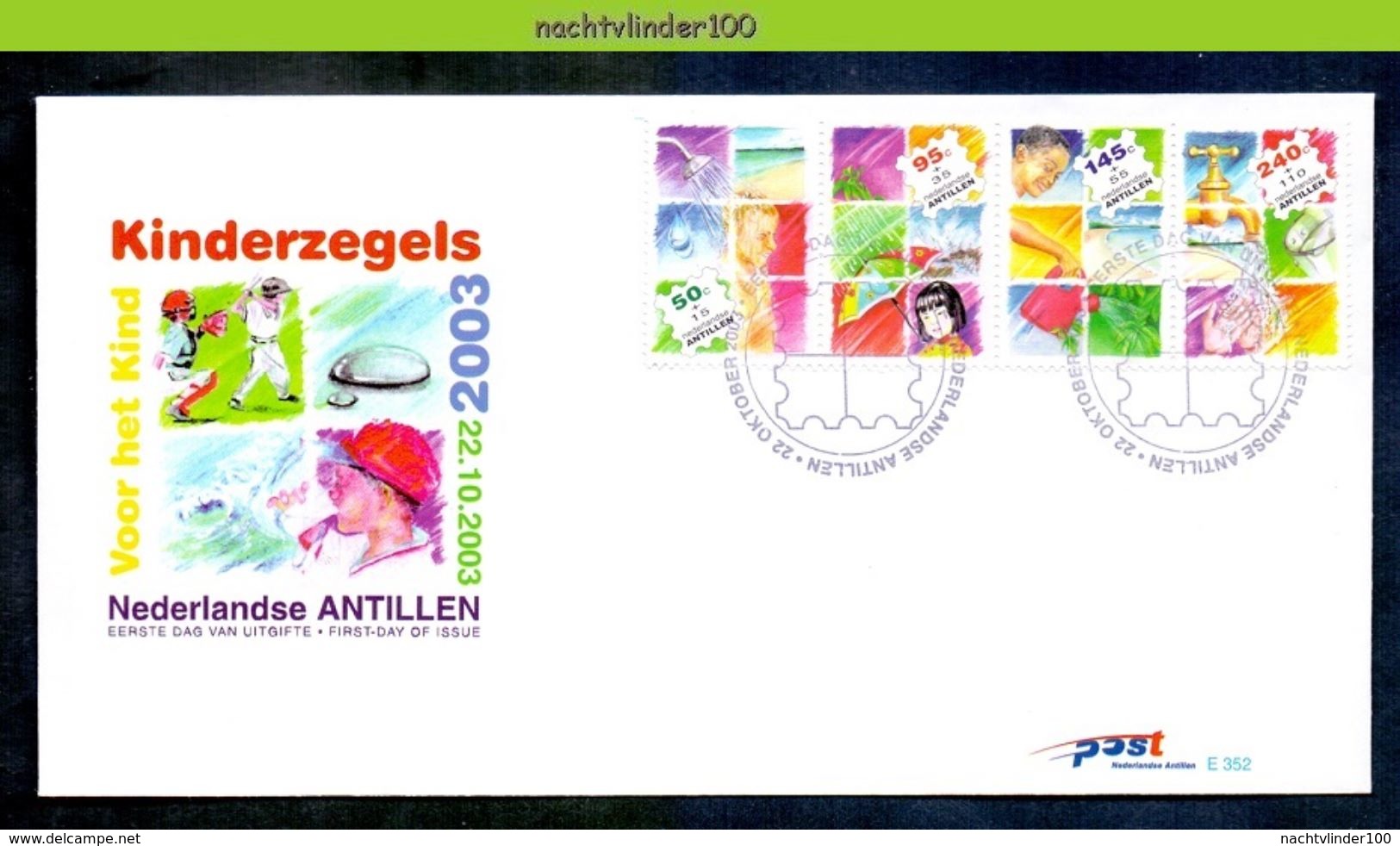 Ndv352fb E352 KINDERZEGELS WATER REGEN KRAAN DOUCHE STAMPS FOR CHILDREN JUGENDWOHLFAHRT NEDERLANDSE ANTILLEN 2003 FDC - Andere & Zonder Classificatie