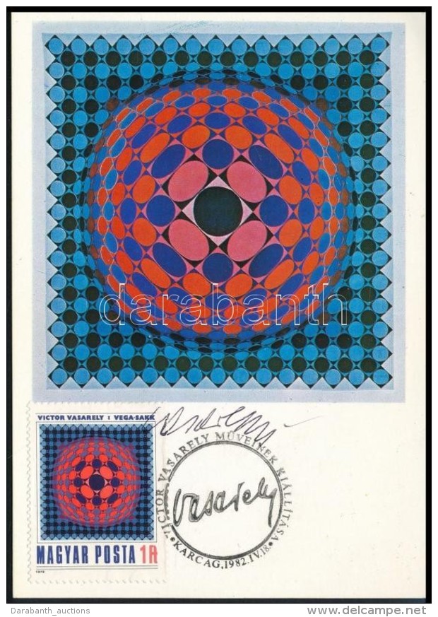 1982 Victor Vasarely Vega Sakk C. K&eacute;p&eacute;t &aacute;br&aacute;zol&oacute;  CM (Carte Maximum)... - Other & Unclassified