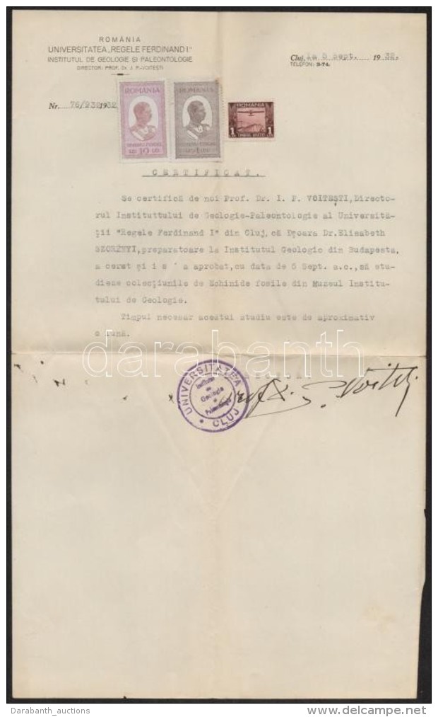 1932 Ion Popescu-VoiteÅŸti Rom&aacute;n Tud&oacute;s Al&aacute;&iacute;rt Igazol&aacute;sa Sz&ouml;r&eacute;nyi... - Other & Unclassified