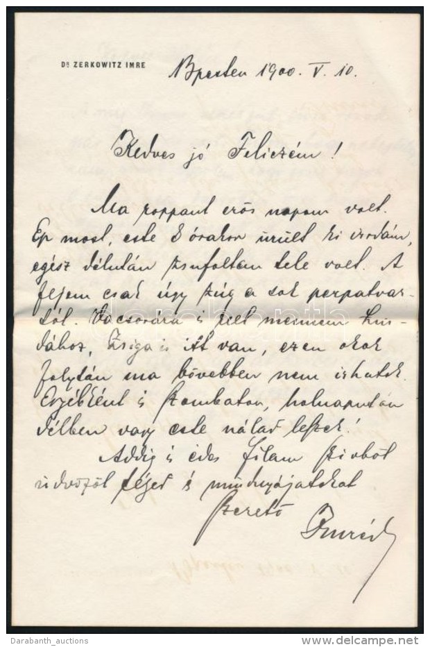 Dr.Zerkowitz Imre (1867 - 1933) Jog&aacute;sz Saj&aacute;t K&eacute;zzel &iacute;rt Levele... - Autres & Non Classés