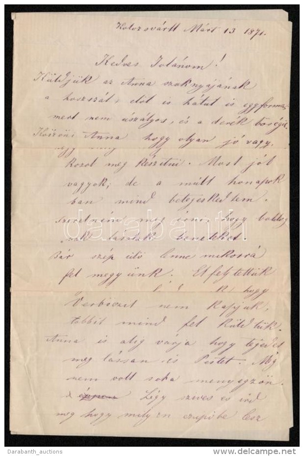 1871 HegedÅ±s S&aacute;ndorn&eacute;, Heged&uuml;s S&aacute;ndor 1847-1906) Politikus Feles&eacute;g&eacute;nek... - Sin Clasificación