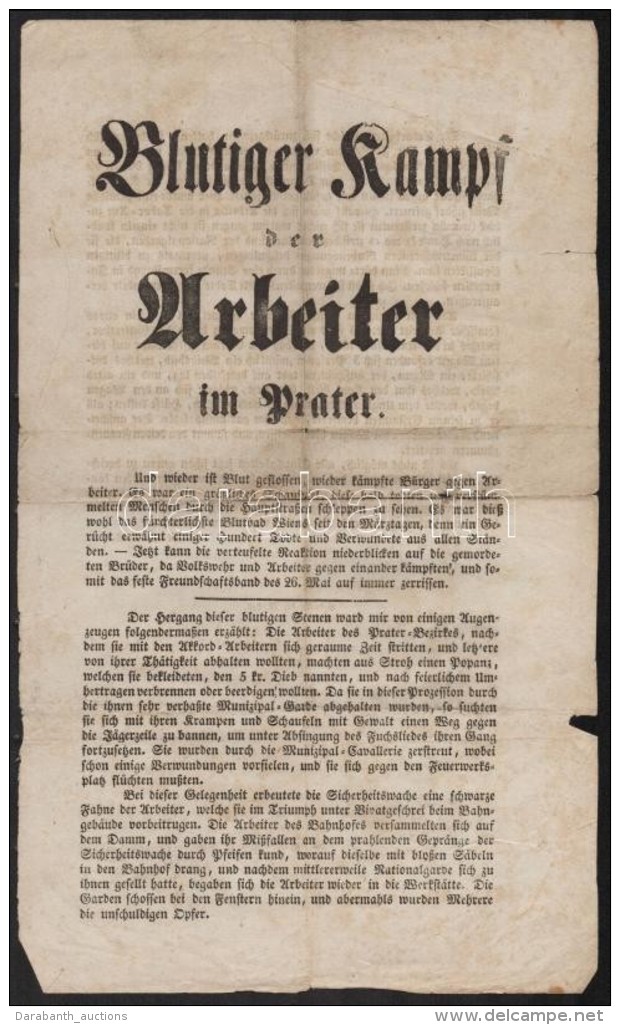 1848 Klaus, M: Blutiger Kampf Der Arbeiter Im Prater. R&ouml;plap A Pr&aacute;teri Csat&aacute;r&oacute;l, Egy... - Sin Clasificación