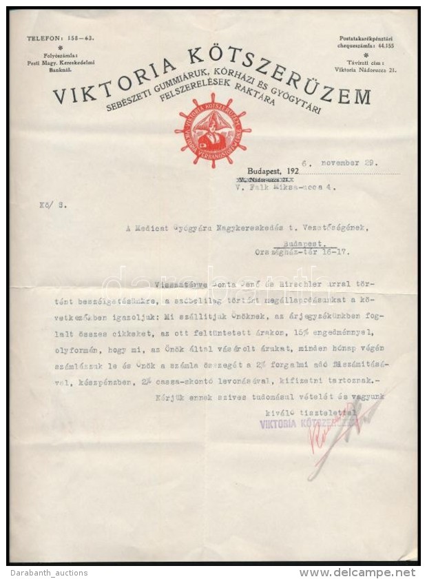 1926 Viktoria K&ouml;tszer&uuml;zem  D&iacute;szes Fejl&eacute;ces Sz&aacute;ml&aacute;ja, 29x23 Cm - Unclassified