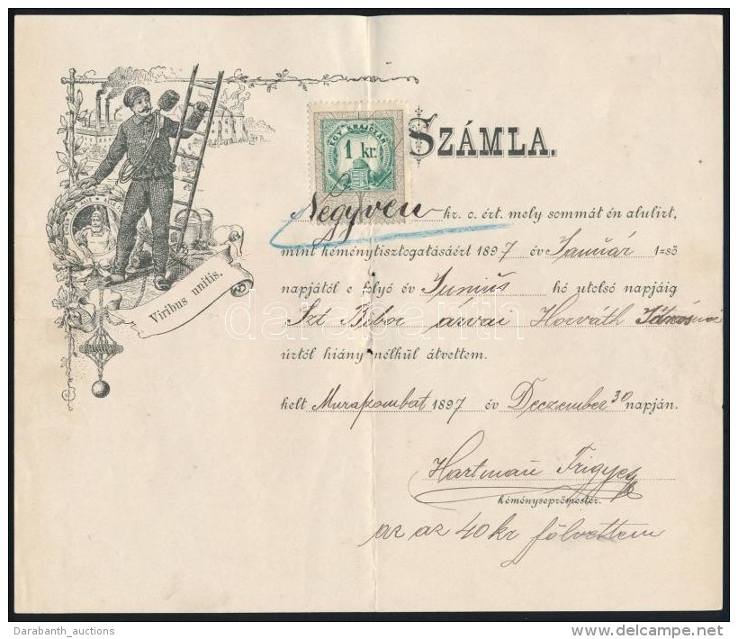 1897 Muraszombat D&iacute;szes K&eacute;m&eacute;nyseprÅ‘ Sz&aacute;mla / Chimneysweep Invoice - Unclassified