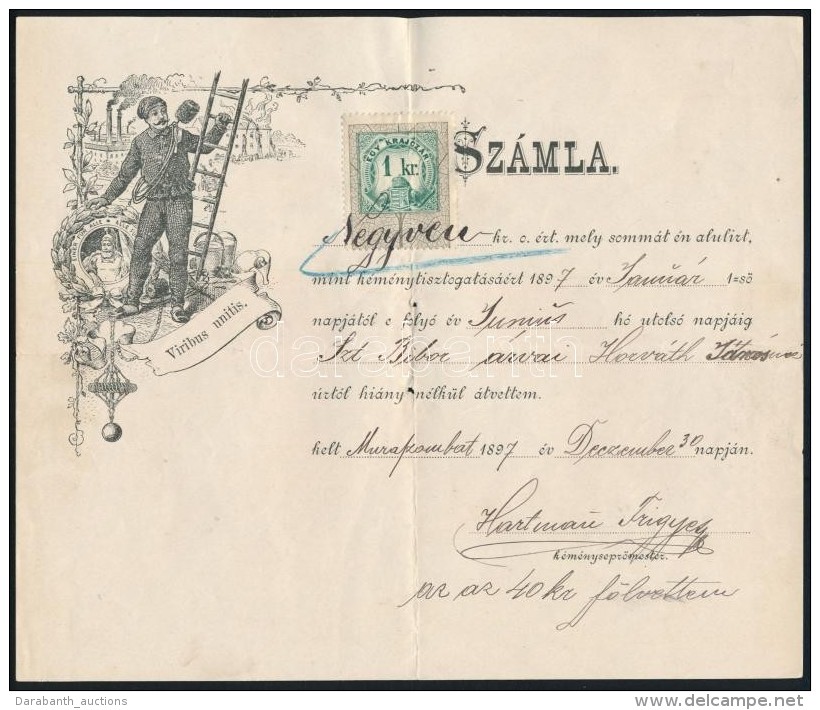 1897 Muraszombat D&iacute;szes K&eacute;m&eacute;nyseprÅ‘ Sz&aacute;mla / Chimneysweep Invoice - Sin Clasificación