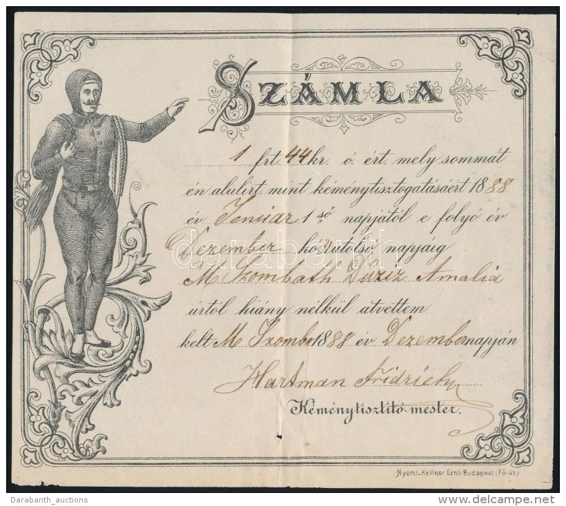 1888 Muraszombat D&iacute;szes K&eacute;m&eacute;nyseprÅ‘ Sz&aacute;mla / Chimneysweep Invoice - Non Classificati