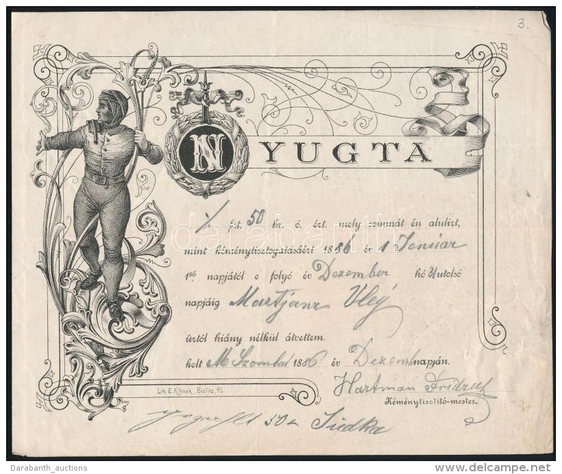 1886 Muraszombat D&iacute;szes K&eacute;m&eacute;nyseprÅ‘ Sz&aacute;mla / Chimneysweep Invoice - Unclassified