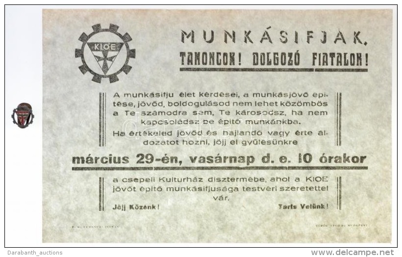 ~1920-1940. 'KIOE (Kereszt&eacute;ny Ifjak Orsz&aacute;gos Egyes&uuml;lete)' Festett F&eacute;m... - Sin Clasificación