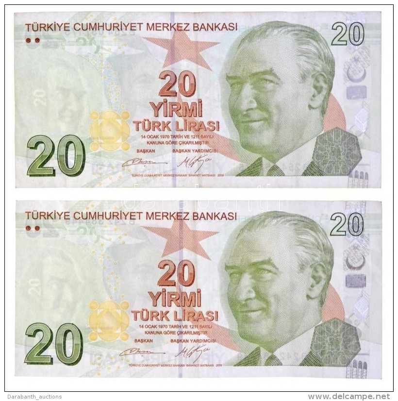 T&ouml;r&ouml;korsz&aacute;g 2009. 20L (2x) T:III
Turkey 2009. 20 Lira (2x) C:F - Sin Clasificación