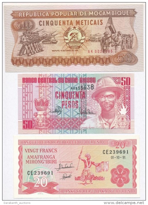 Mozambik 1986. 50M + 1990. Bissau-Guinea 1990. 50P + Burundi 1991. 20Fr T:I
Mozambique 1986. 50 Meticais + 1990.... - Unclassified