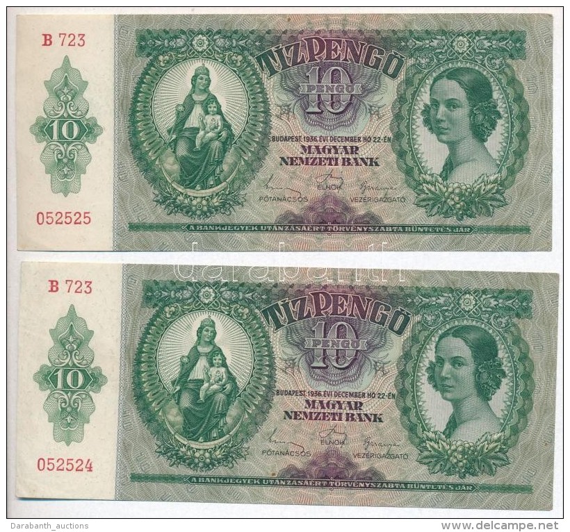 1936. 10P (2x) Sorsz&aacute;mk&ouml;vetÅ‘k T:III Sz&eacute;p Pap&iacute;r - Sin Clasificación