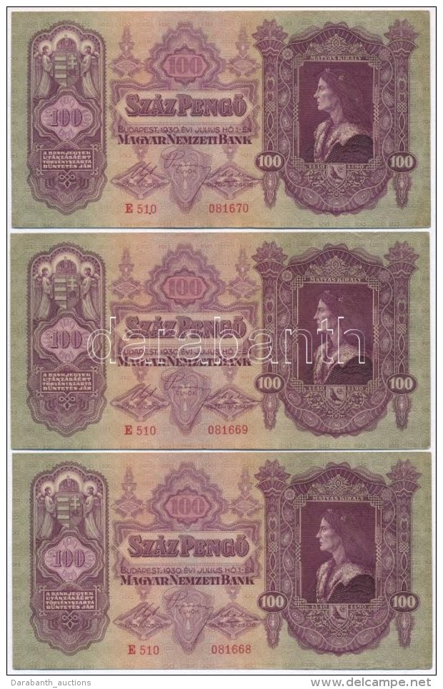 1930. 100P (3x) Sorsz&aacute;mk&ouml;vetÅ‘k T:I-
Adamo P17 - Sin Clasificación