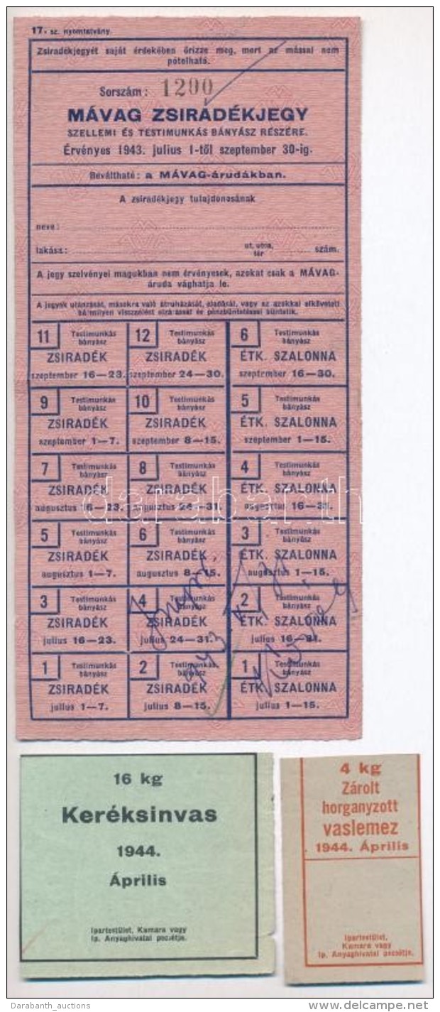 1943-1944. 7db-os Vegyes Sz&uuml;ks&eacute;gp&eacute;nz T&eacute;tel, Benne 'M&Aacute;VAG Zsirad&eacute;kjegy,... - Unclassified