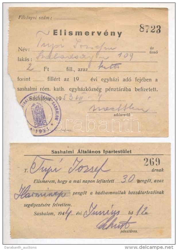 Sashalom 1944. 'Sashalmi &Aacute;ltal&aacute;nos Ipartest&uuml;let' Elismerv&eacute;ny 30 PengÅ‘s... - Non Classificati