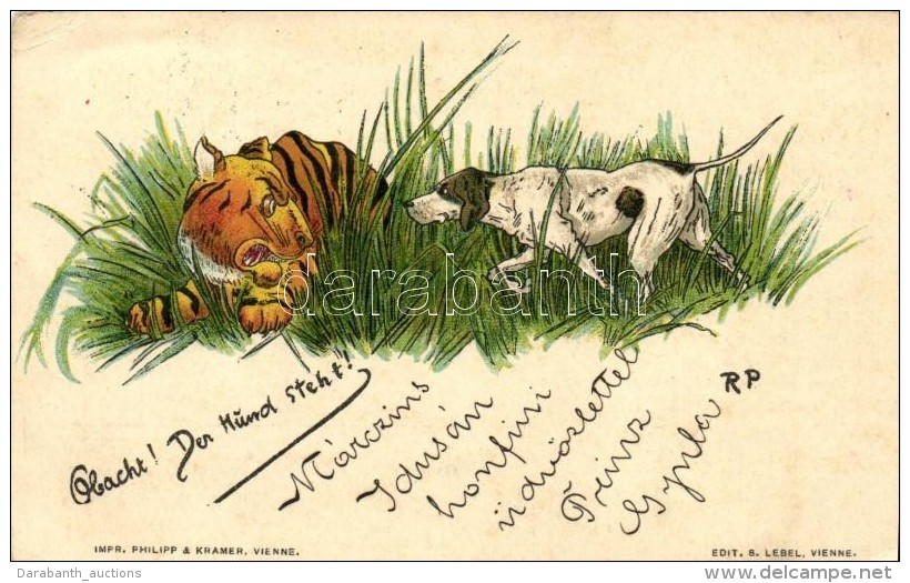 T2/T3 1899 'Obacht! Der Hund Steht!' RP Signed Philipp &amp; Kramer Art Postcard Edit. S. Lebel (EK) - Sin Clasificación