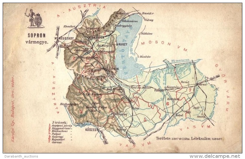 * T4 Sopron V&aacute;rmegye T&eacute;rk&eacute;pe, K&aacute;rolyi Gy. Kiad&aacute;sa / Map Of Sopron County (r) - Unclassified