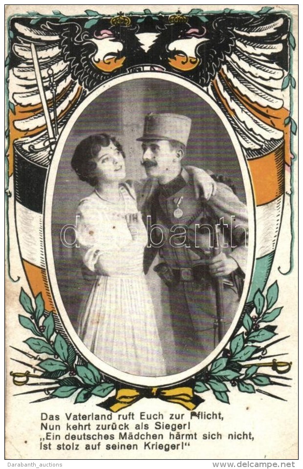 T2/T3 Viribus Unitis Propaganda Card, Coat Of Arms, Soldier With Lady (EK) - Unclassified