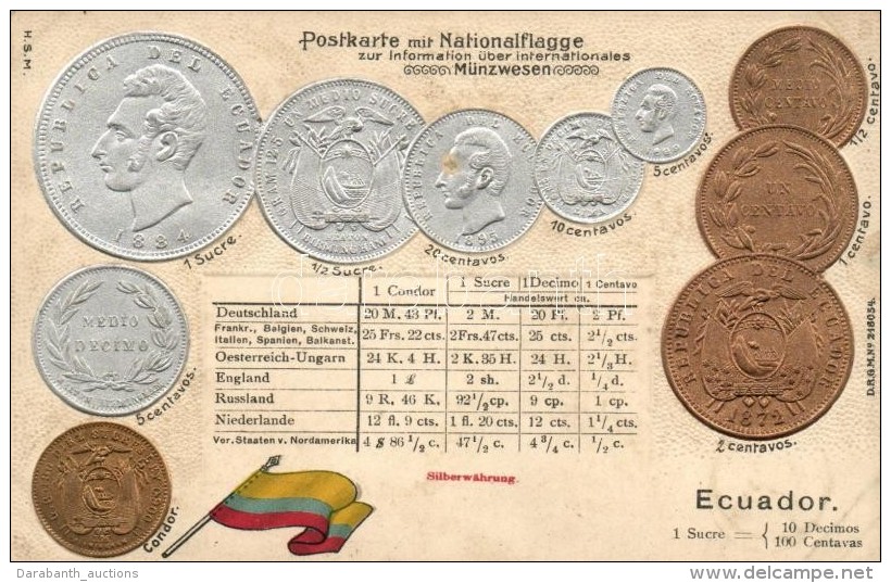 ** T2/T3 Ecuador, Set Of Coins, Flag, Emb. Litho (fl) - Unclassified