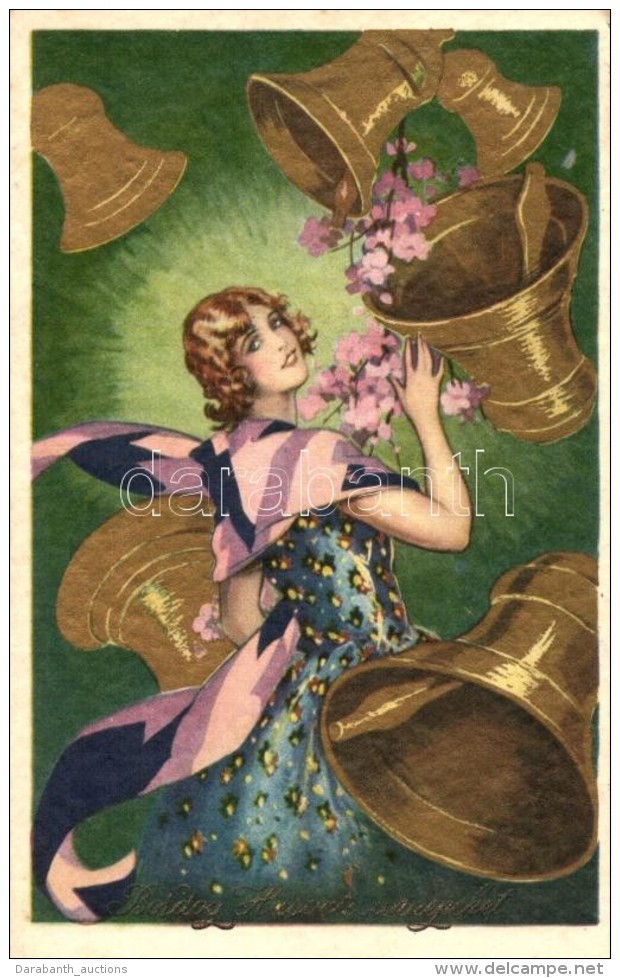 T2 H&uacute;sv&eacute;t / Easter; Unsigned Italian Art Deco Postcard Degami 3543. - Unclassified