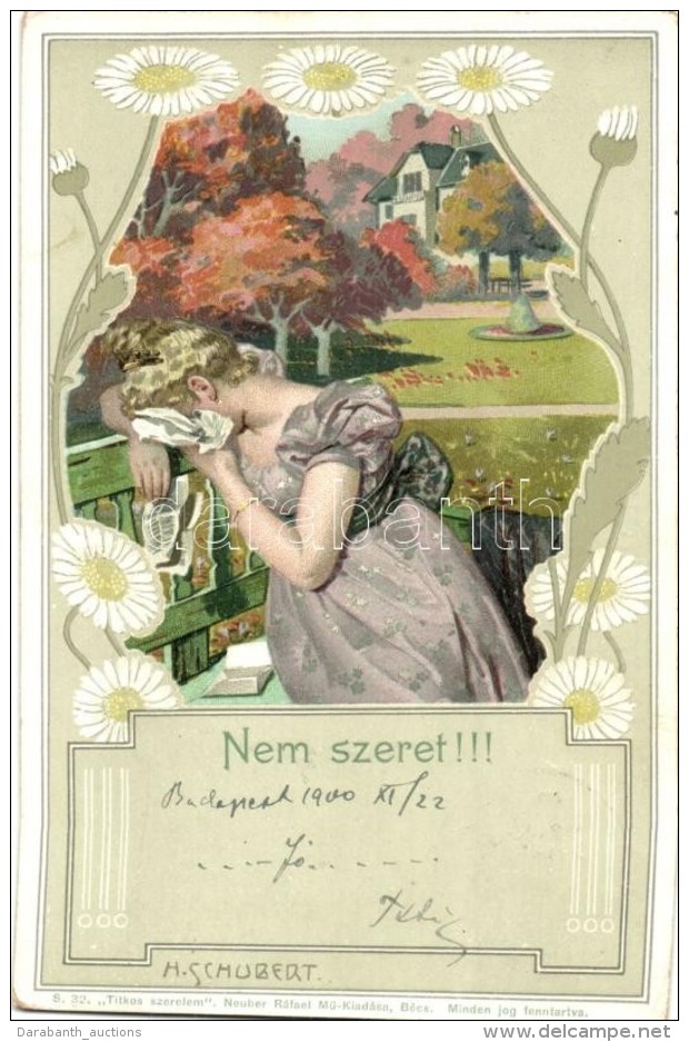 T2 Nem Szeret!!!; Titkos Szerelem, Neuber R&aacute;fael MÅ±-kiad&aacute;sa S. 32. / Romantic Art Postcard, Crying... - Unclassified