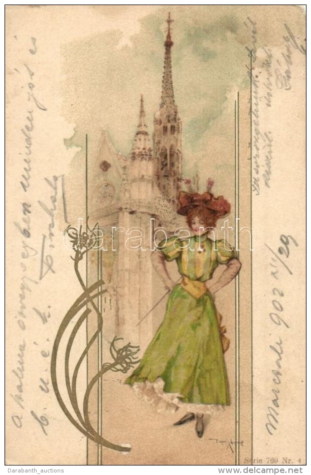 T3 Paris Lady. Unknown Series 769. Nr. 4. Art Nouveau Litho S: Basch &Aacute;rp&aacute;d (worn Corner) - Unclassified