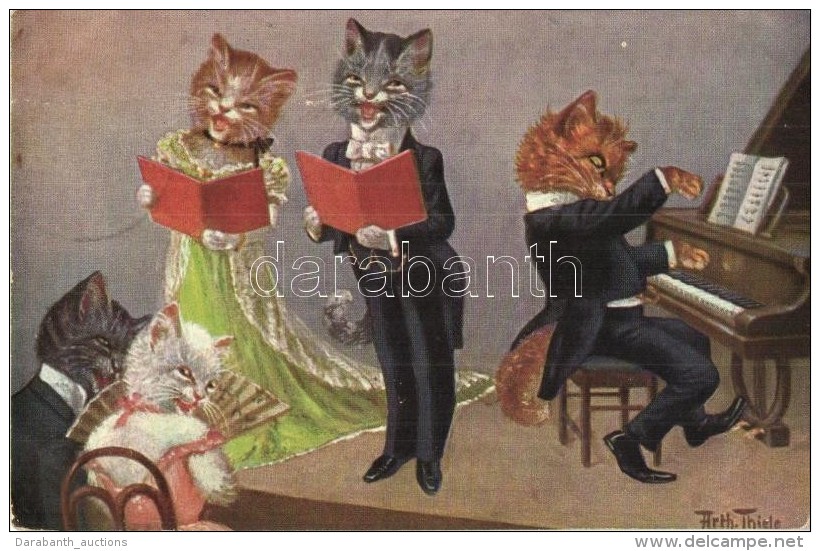 * T3 Singing And Piano Playing Cats. T. S. N. Serie 1852 (6 Dess.) S: Arthur Thiele (fa) - Sin Clasificación