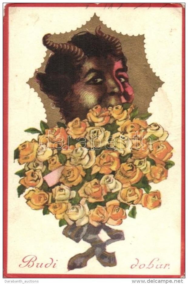 * T2/T3 Budi Dobur. Naklada S. Markovic Zagreb, Oktogon / Krampus Art Postcard With Roses (EK) - Unclassified