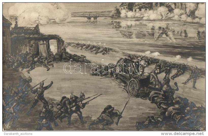 T2/T3 1914 An Der Marne! / WWI The Battle Of Marne Art Postcard, German Soldiers S: R. Tacke (EK) - Unclassified