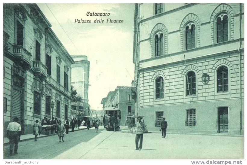 ** T1/T2 Catanzaro, Palazzo Delle Finanze. Cart. V. Asturi E Figli / Financial Palace, Street View With Tram - Non Classificati