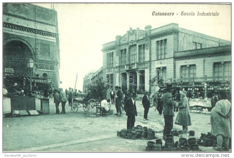 ** T1/T2 Catanzaro, Scuola Industriale. Cart. V. Asturi E Figli / Street View With Industrial School, Market, Shop... - Non Classificati